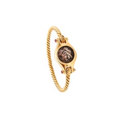 Bvlgari Roma 1970 Moneta 162 B.C. Bracciale con monete in oro giallo 18Kt e tormalina rosa