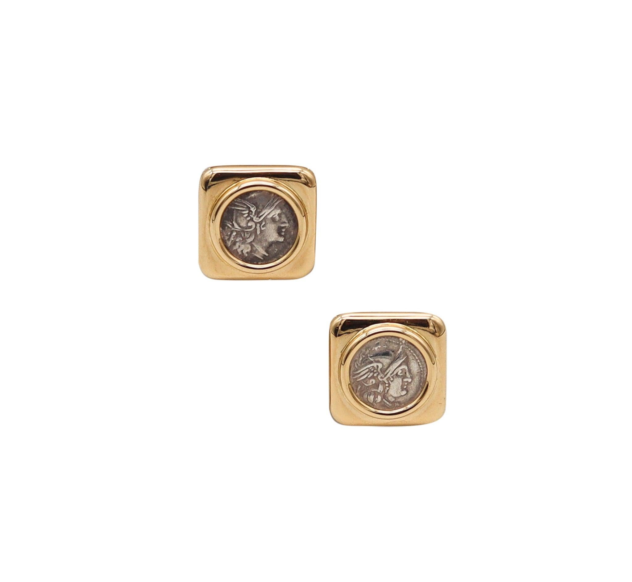 BVLGARI Boucles d'oreilles Roma 1970 Moneta 268 BC Roman Coins en or jaune 18Kt en vente 1
