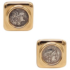 BVLGARI Boucles d'oreilles Roma 1970 Moneta 268 BC Roman Coins en or jaune 18Kt