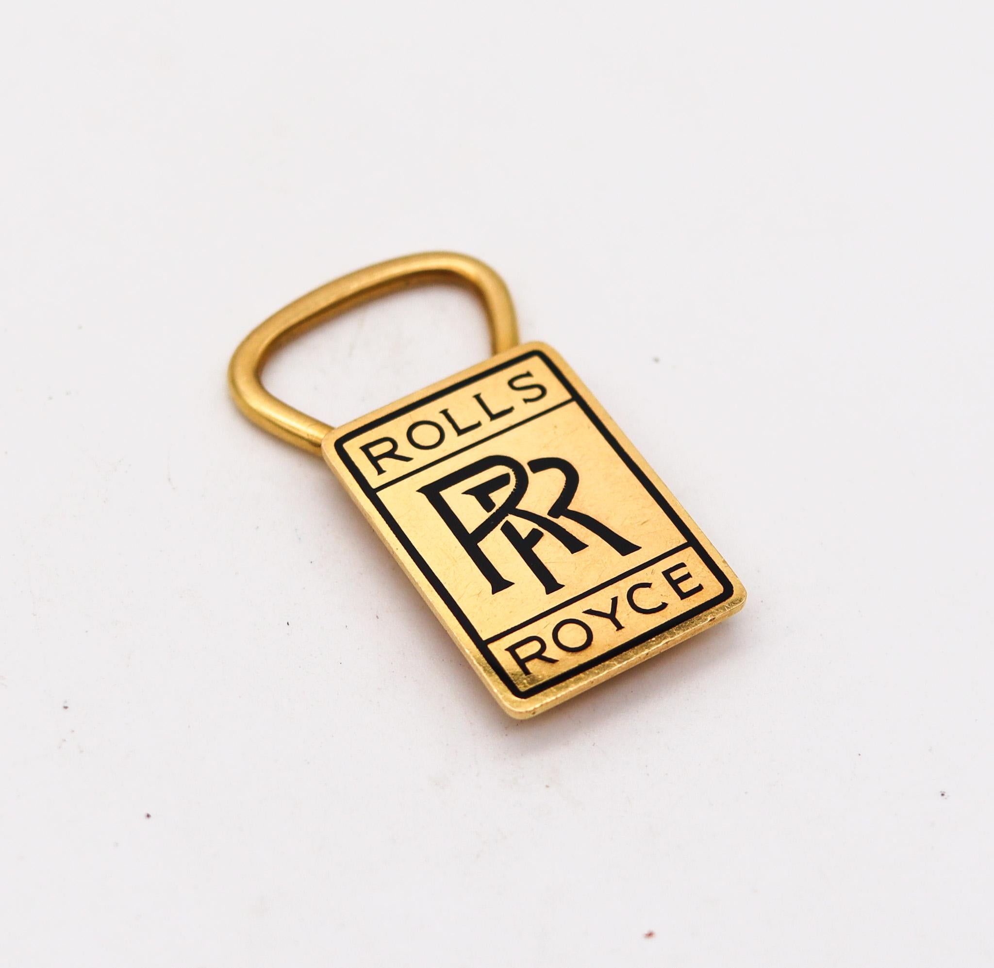 Rolls Royce key chain designed by Bvlgari.

Beautiful and unusual key chain, created in Milano Italy for the Rolls Royce car company by the jewelry house of Bvlgari. This piece is a vintage one from the 1970's, crafted in solid yellow gold of 18