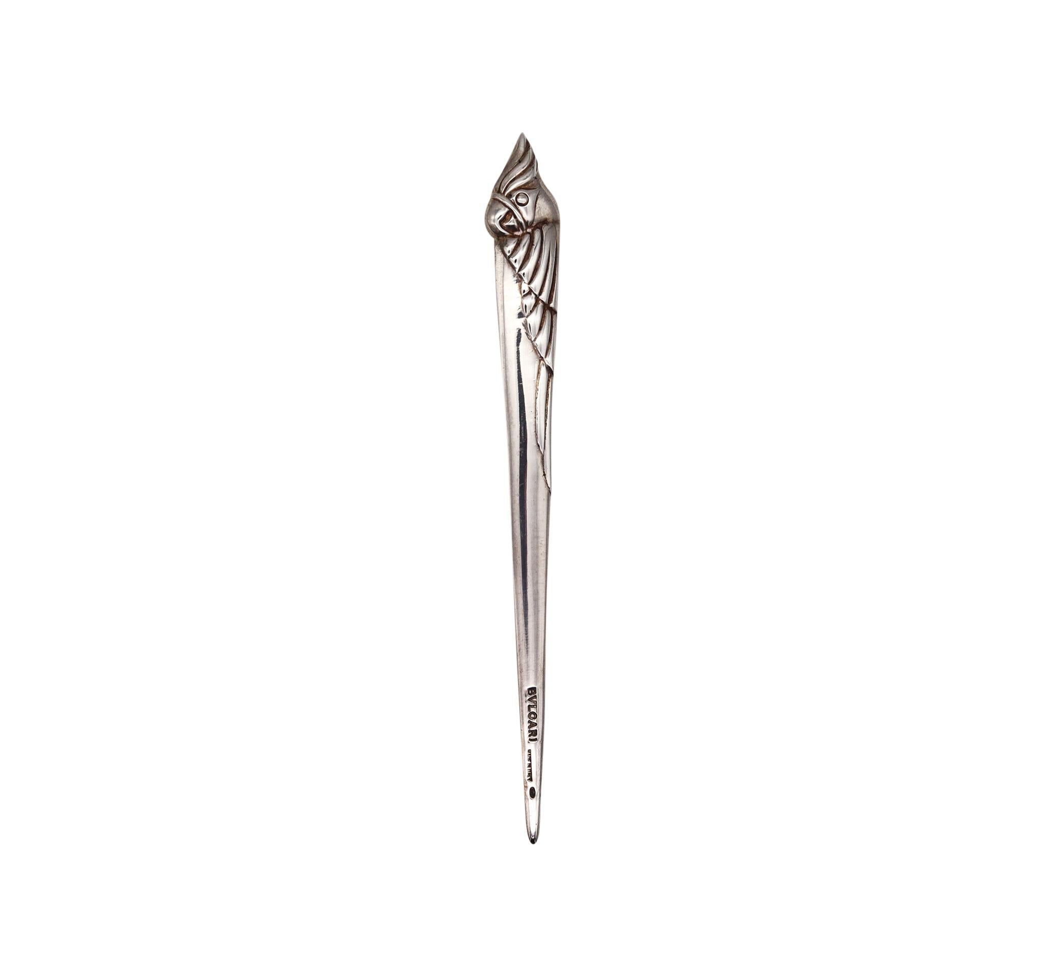 Late 20th Century Bvlgari Roma 1970s Vintage Parrot Bird Letter Opener in .925 Sterling Silver