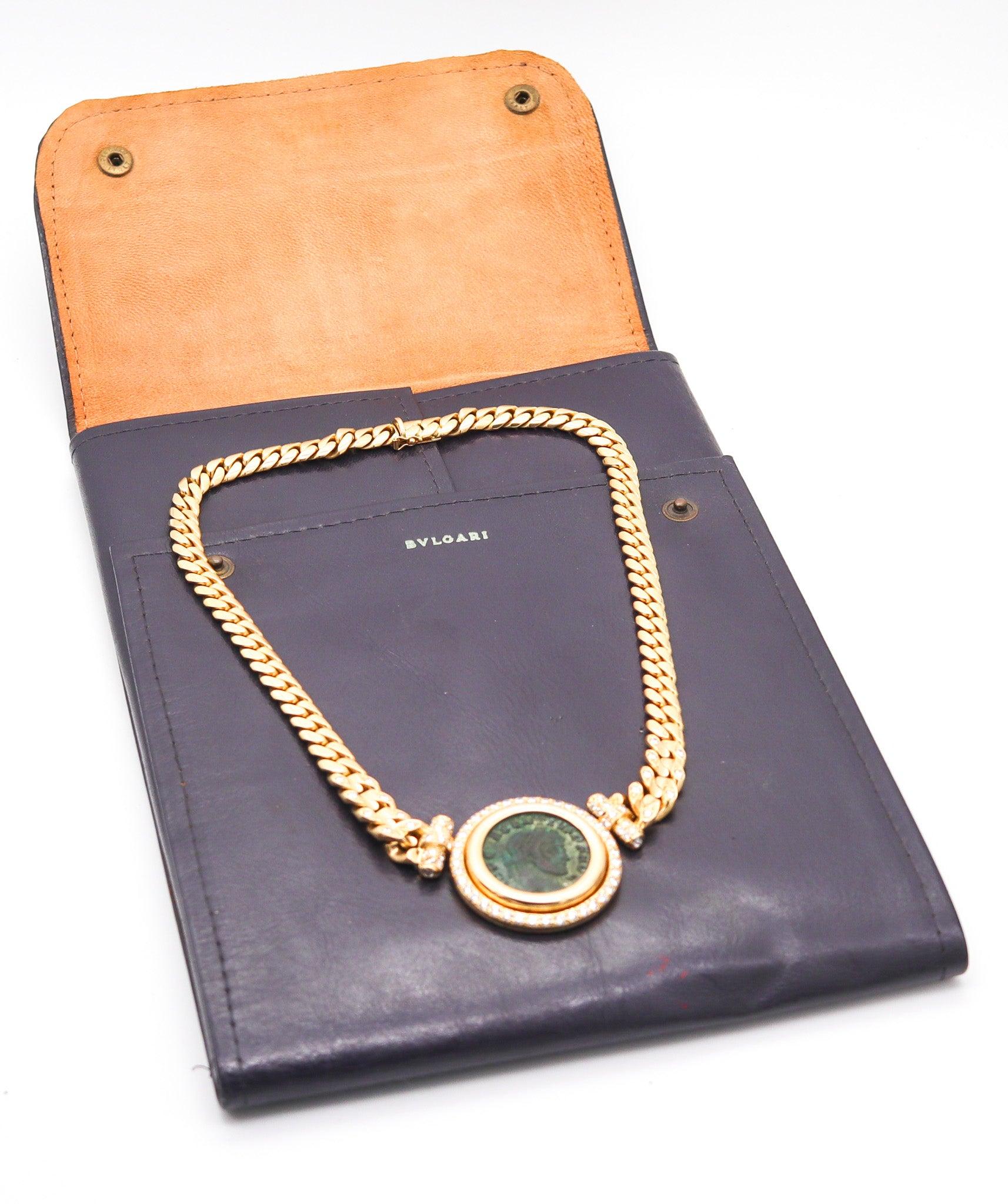 Modernista Collana Bvlgari Roma 1980 Moneta 307 ADS in oro giallo 18Kt con diamanti in vendita
