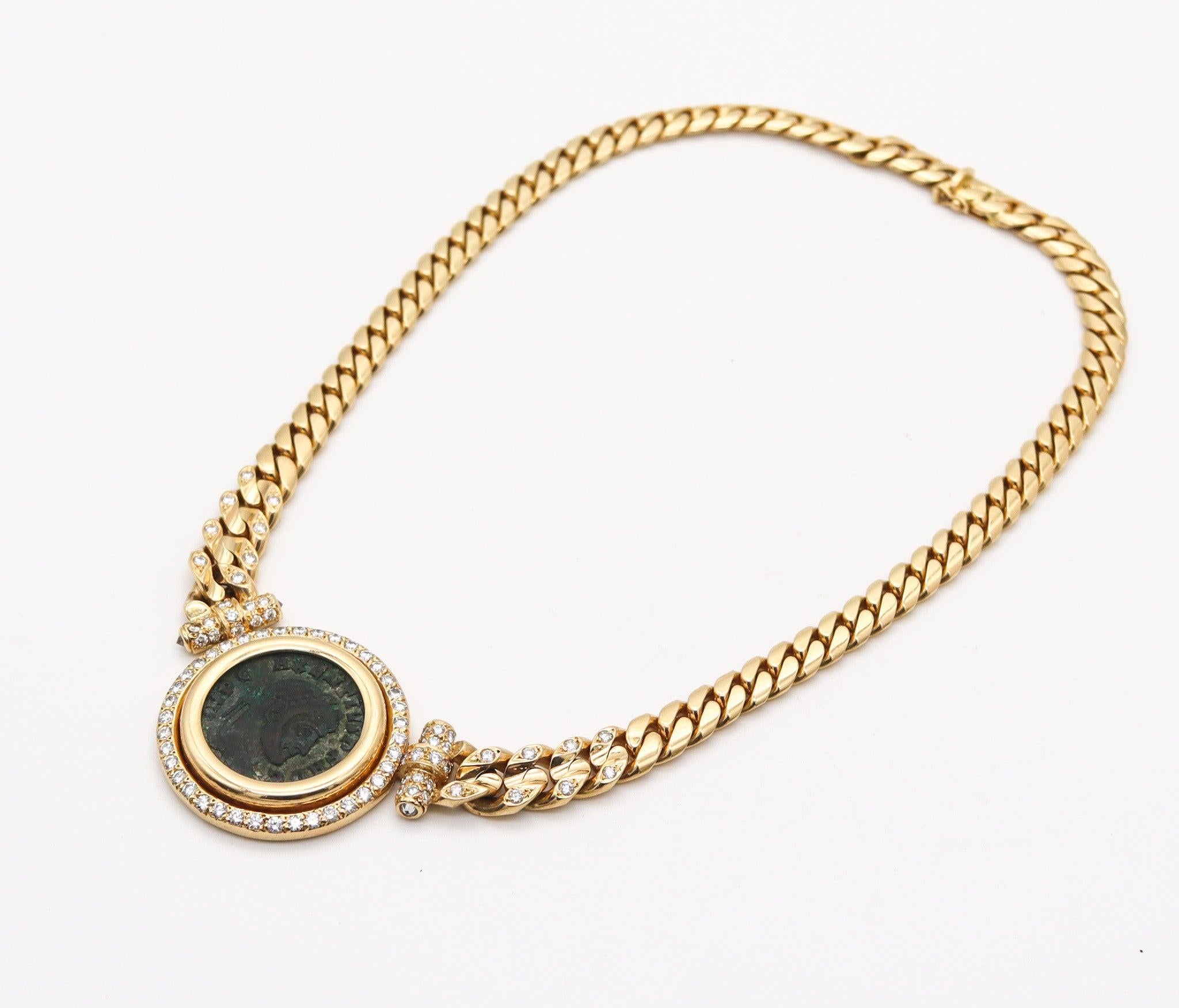 Taglio brillante Collana Bvlgari Roma 1980 Moneta 307 ADS in oro giallo 18Kt con diamanti in vendita