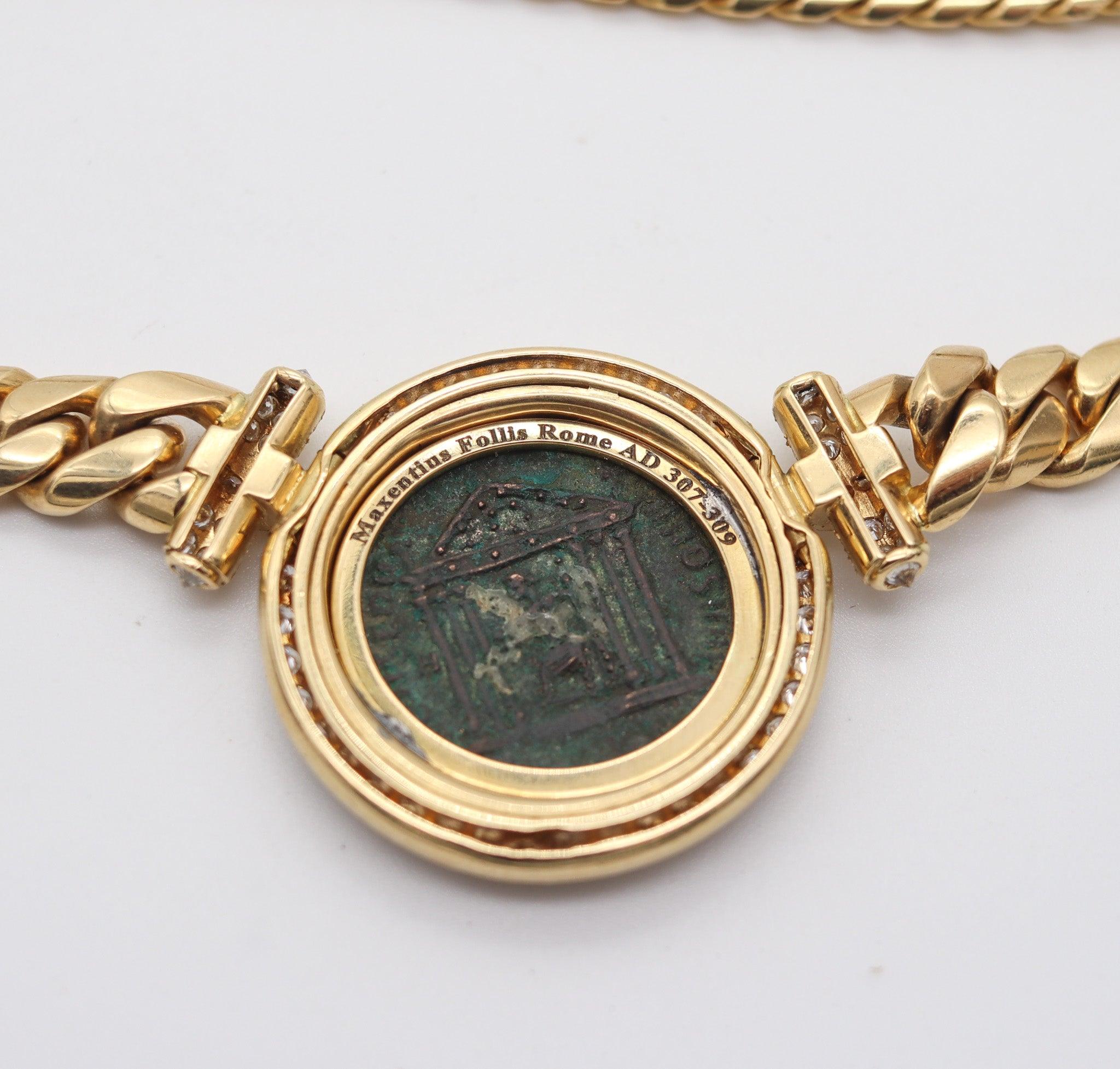 Collana Bvlgari Roma 1980 Moneta 307 ADS in oro giallo 18Kt con diamanti in vendita 2