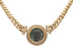 BVLGARI Roma 1980 Moneta 307 AD Necklace In 18Kt Yellow Gold With Diamonds