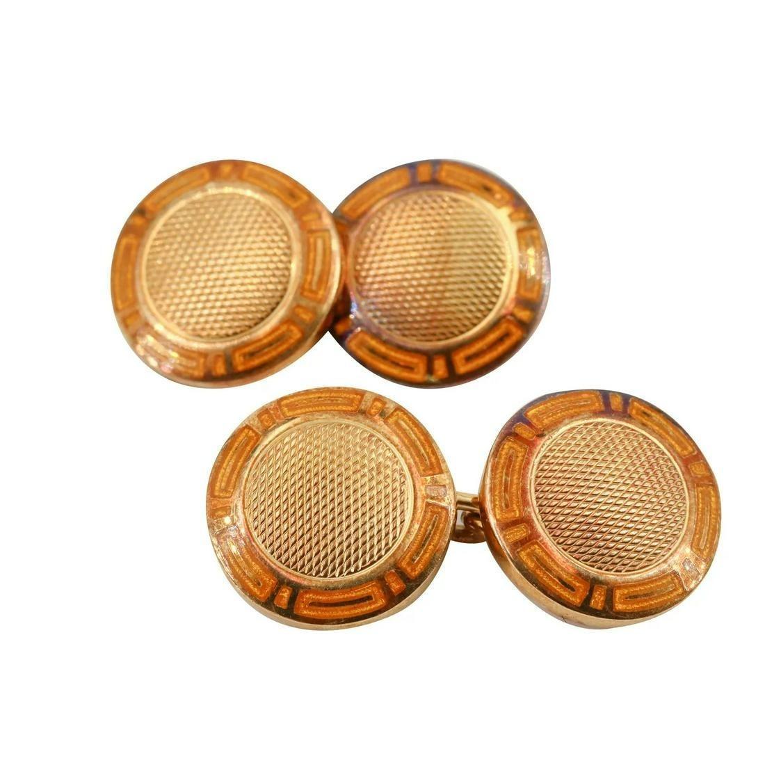 Art Deco Bvlgari Roma Art-deco 18k yellow Gold Cufflinks with Enamel For Sale