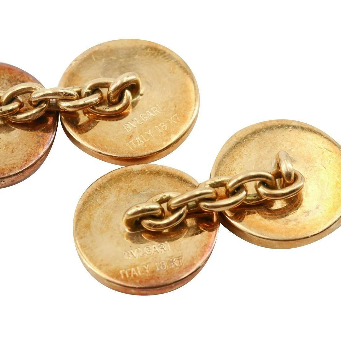 Men's Bvlgari Roma Art-deco 18k yellow Gold Cufflinks with Enamel For Sale