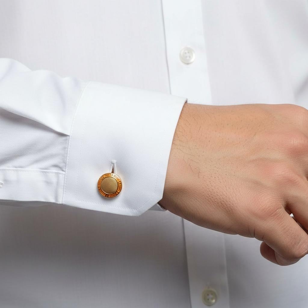 Bvlgari Roma Art-deco 18k yellow Gold Cufflinks with Enamel For Sale 1