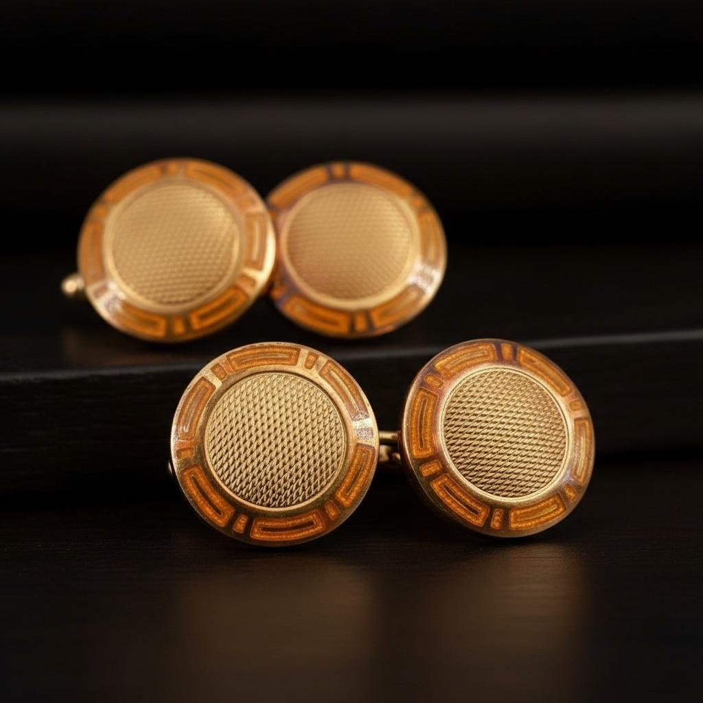 Bvlgari Roma Art-deco 18k yellow Gold Cufflinks with Enamel For Sale 2