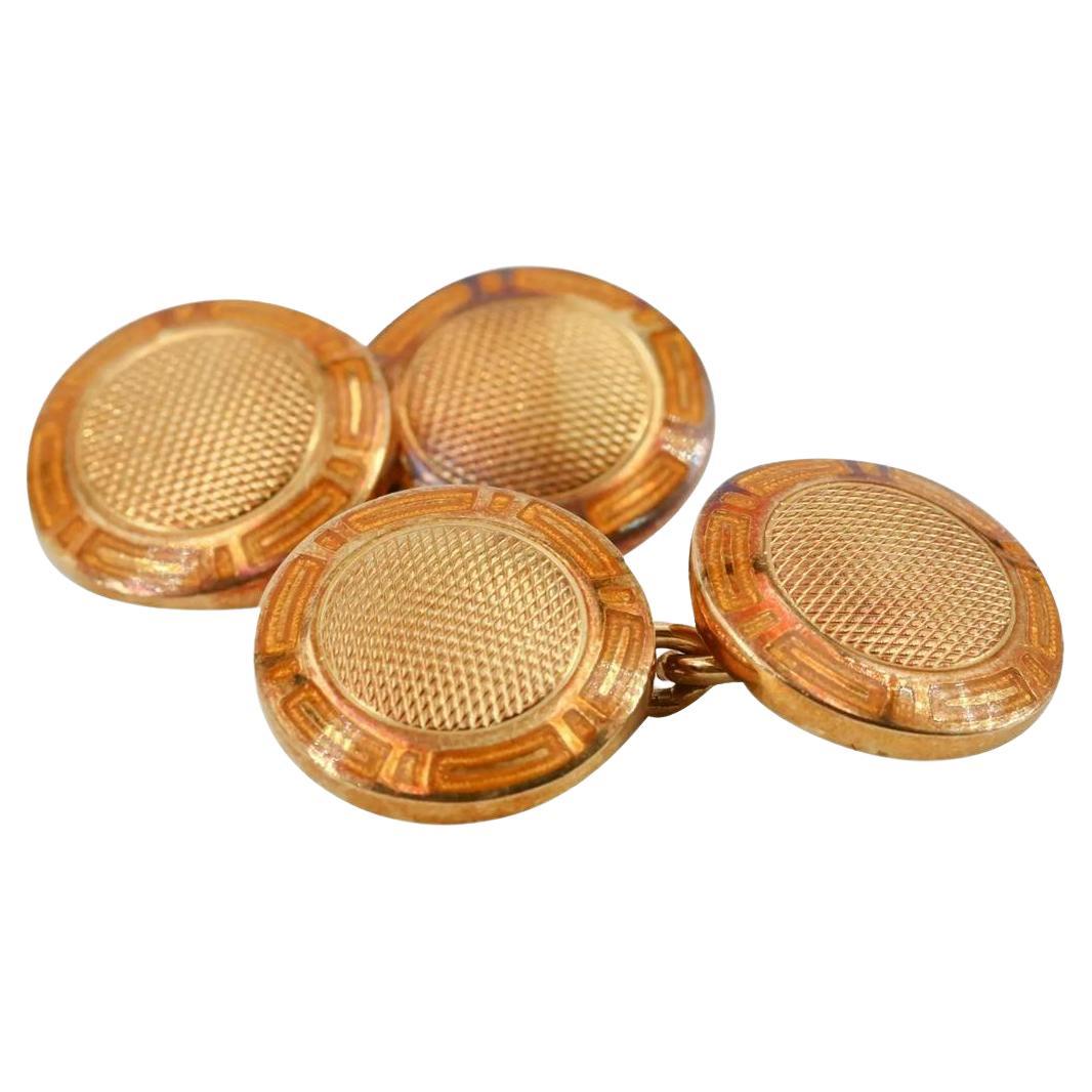 Bvlgari Roma Art-deco 18k yellow Gold Cufflinks with Enamel For Sale