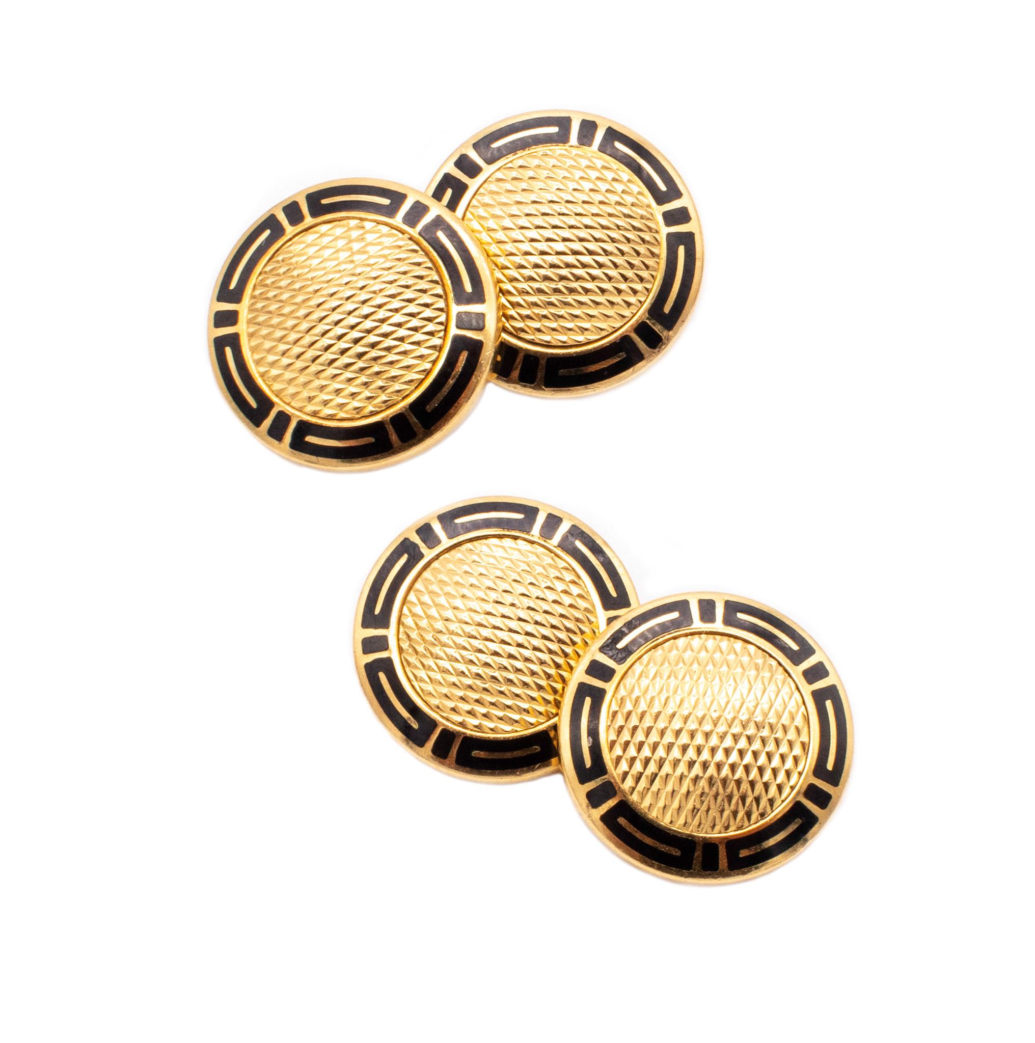 Art Deco Bvlgari Roma Art-Deco Cufflinks in 18Kt Yellow Gold with Black Enamel For Sale