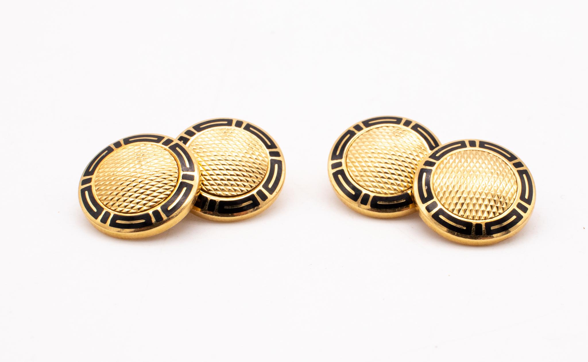 Bvlgari Roma Art-Deco Cufflinks in 18Kt Yellow Gold with Black Enamel For Sale 2