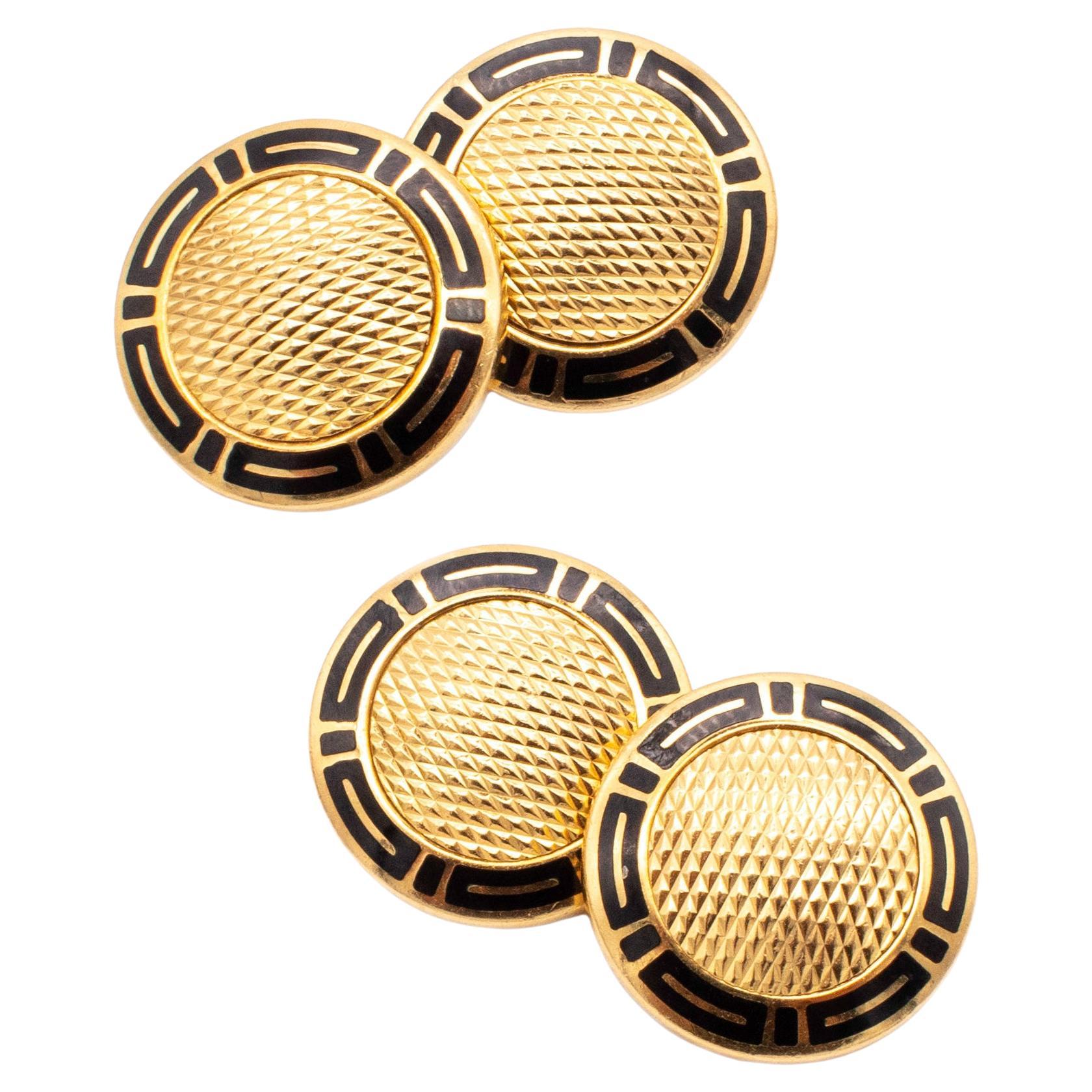 Gemelli Bvlgari Roma Art-Deco in oro giallo 18Kt con smalto nero