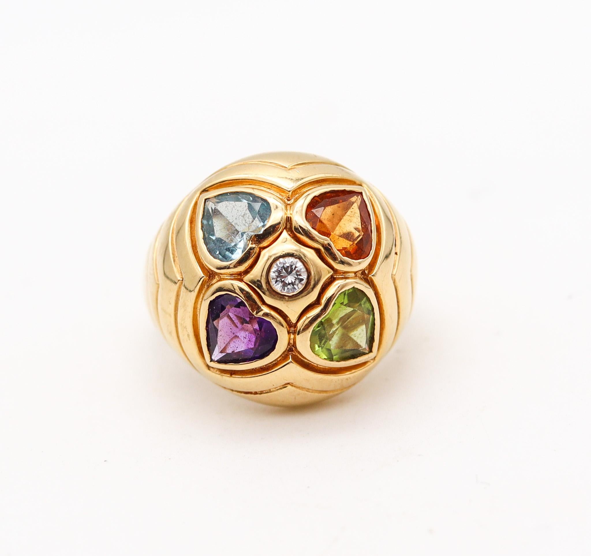 Cocktail Ring designed by Bvlgari.

Beautiful cocktail ring, created in Rome in Italy by the jewelry house of Bvlgari, back in the 1980. This vintage ring has been crafted with a bombe shape in solid yellow gold of 18 karats and finished with high