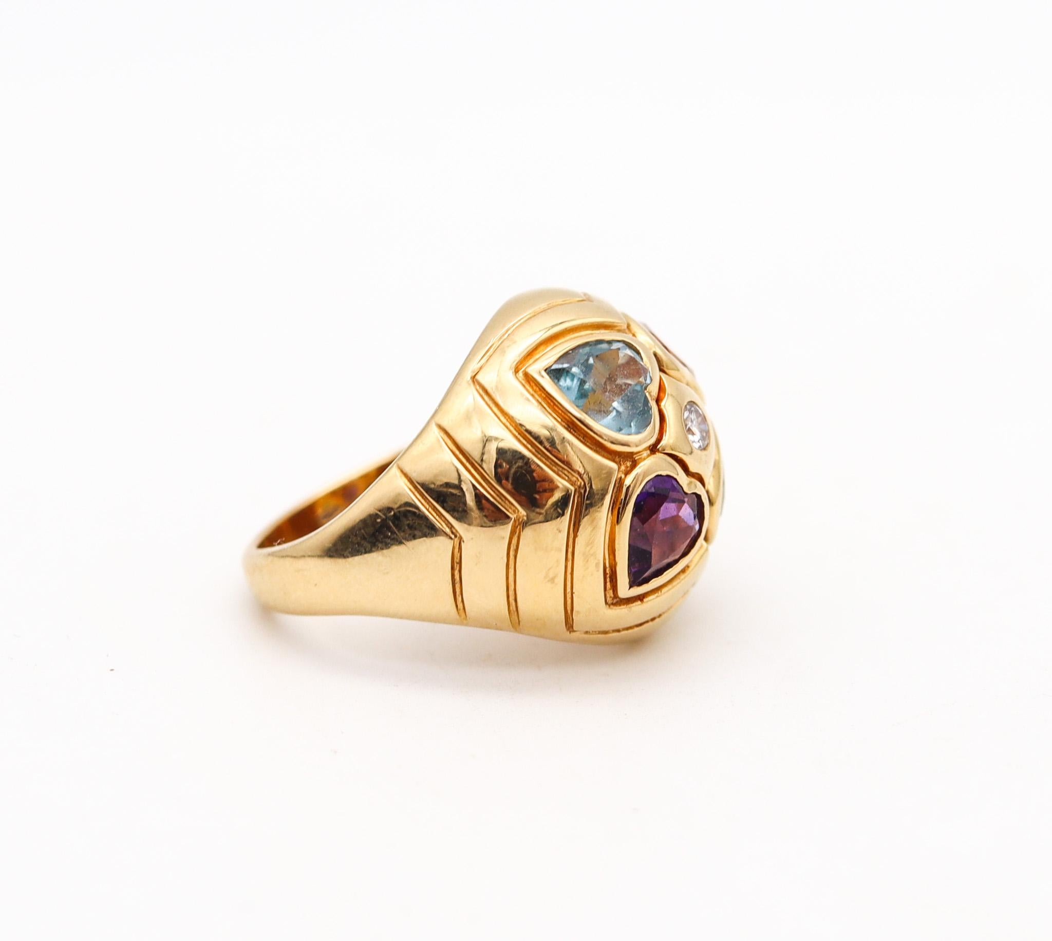 Modernist Bvlgari Roma Bombe Cocktail Ring In 18Kt Gold With 6.10 Ctw In Color Gemstones For Sale