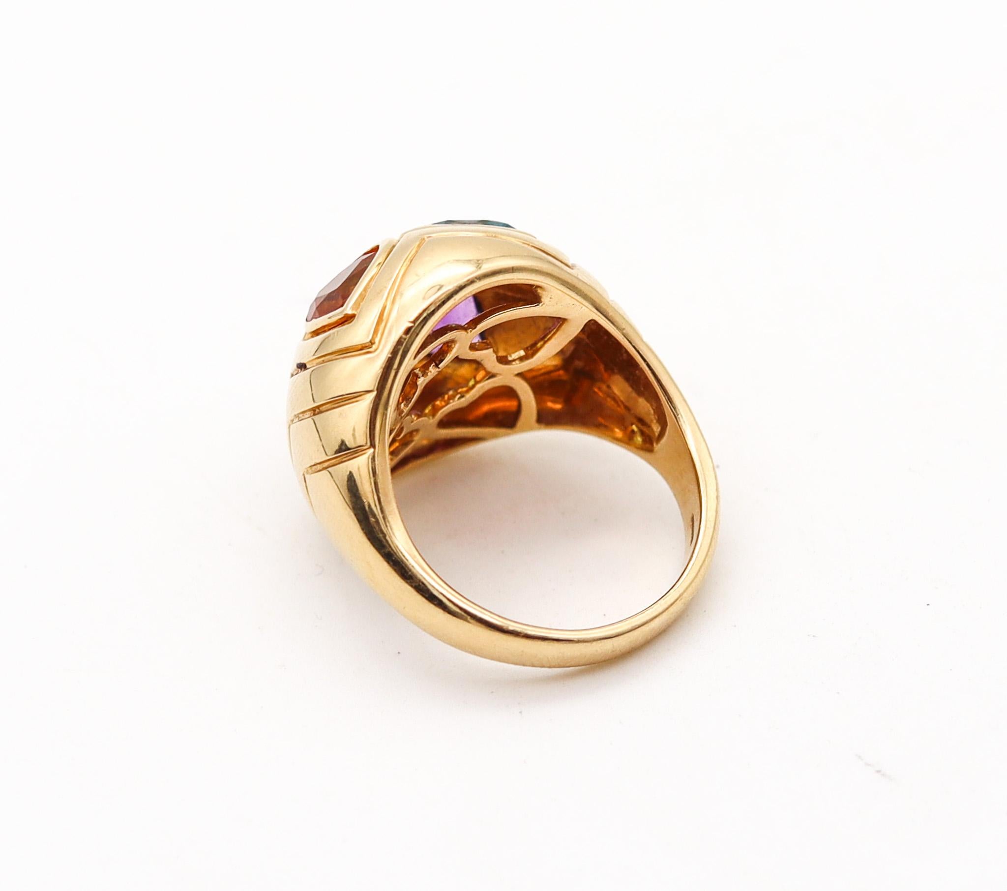 Brilliant Cut Bvlgari Roma Bombe Cocktail Ring In 18Kt Gold With 6.10 Ctw In Color Gemstones For Sale