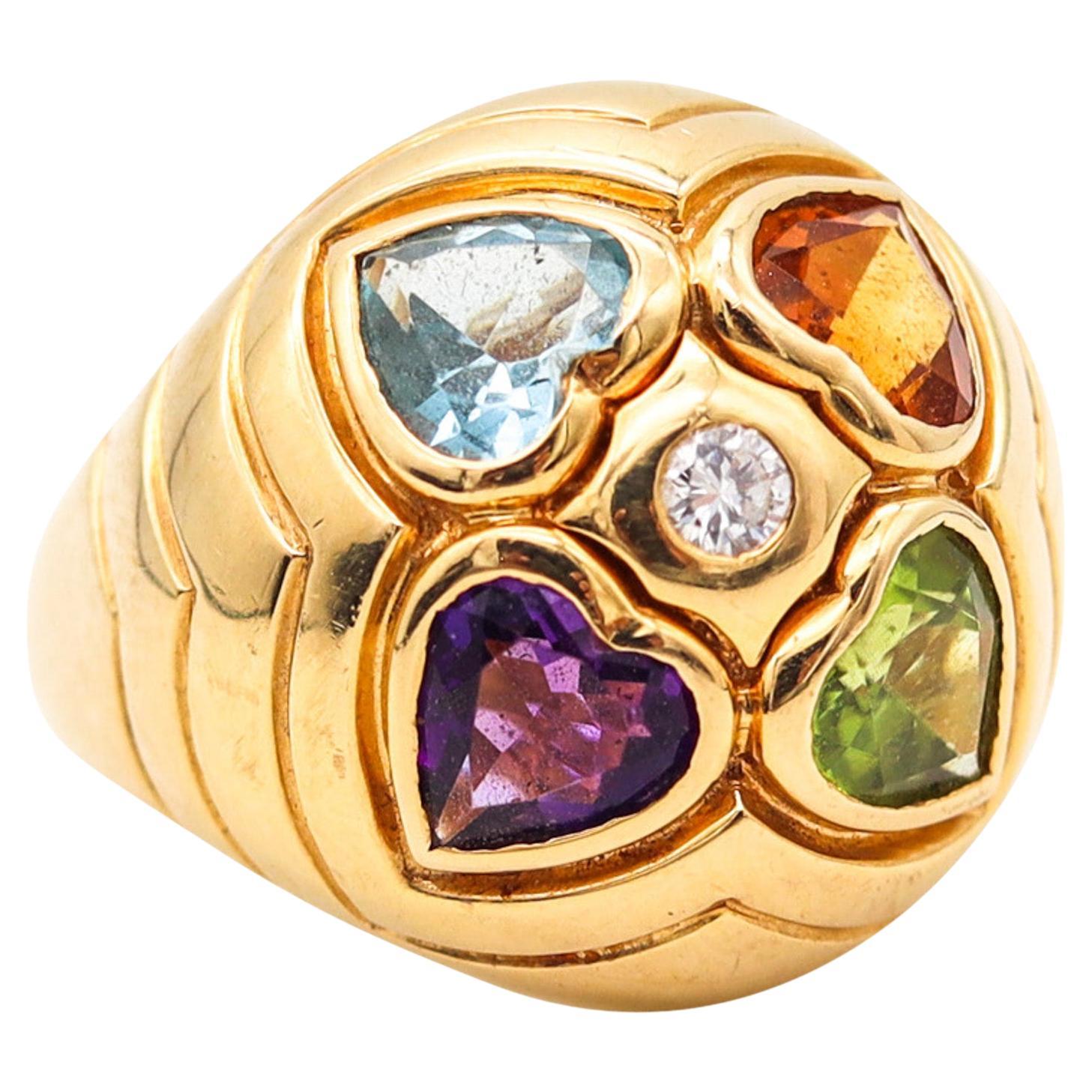 Bvlgari Roma Bombe Cocktail Ring In 18Kt Gold With 6.10 Ctw In Color Gemstones For Sale