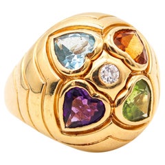 Retro Bvlgari Roma Bombe Cocktail Ring In 18Kt Gold With 6.10 Ctw In Color Gemstones
