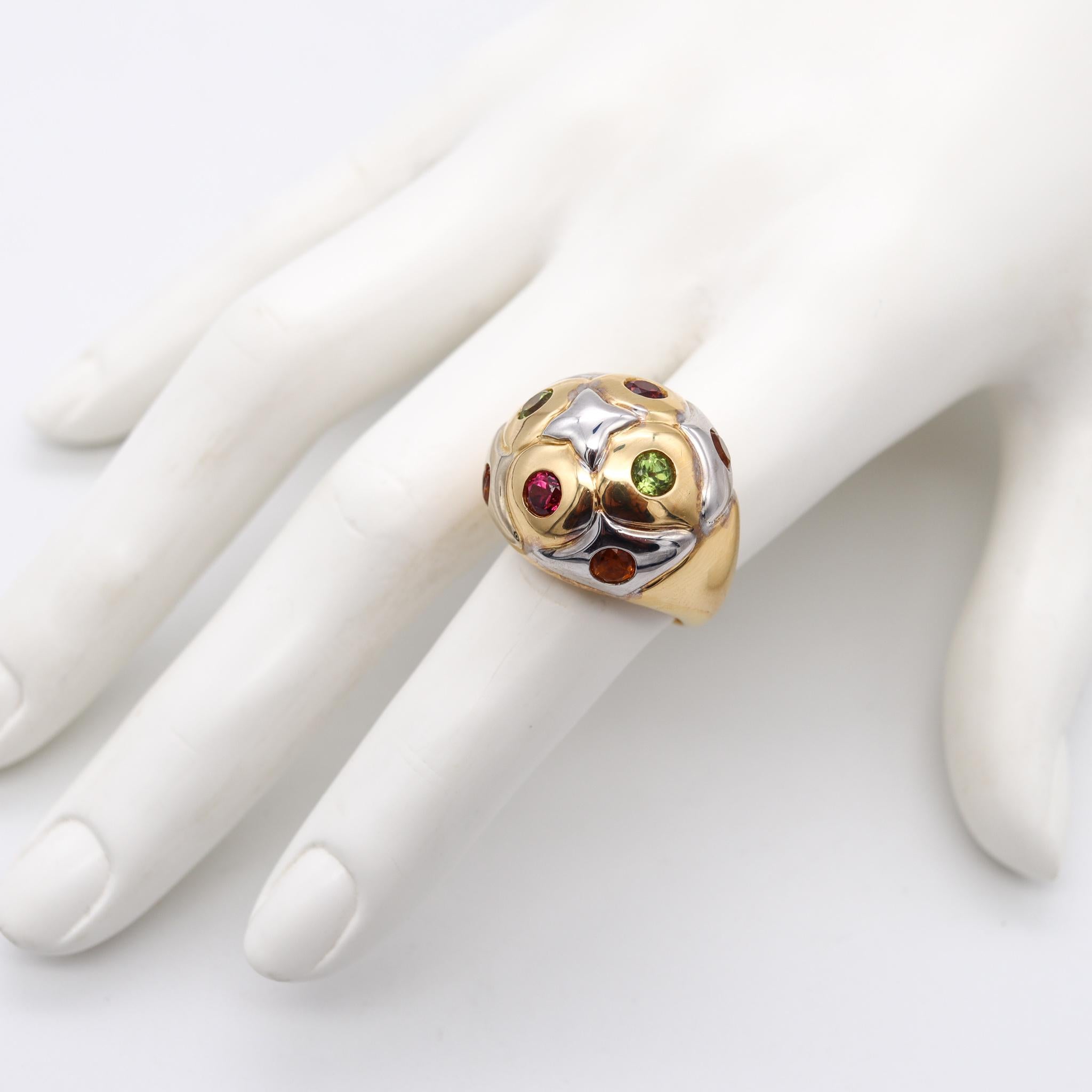 Modernist Bvlgari Roma Bombe Cocktail Ring Two Tones of 18Kt Gold with 1.80 Ctw Gemstones