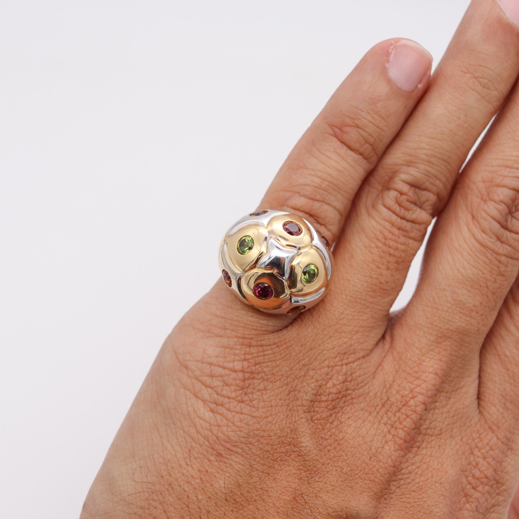 Bvlgari Roma Bombe Cocktail Ring Two Tones of 18Kt Gold with 1.80 Ctw Gemstones In Excellent Condition In Miami, FL