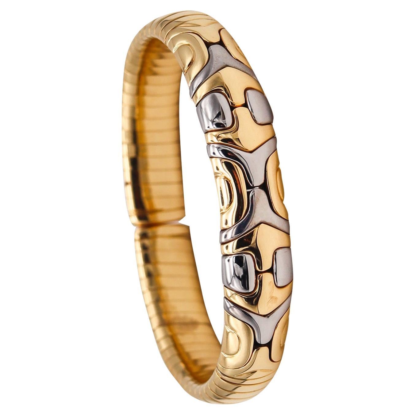 Bvlgari Roma Classic Alveare Cuff Bracelet in Solid 18Kt Yellow Gold and Steel