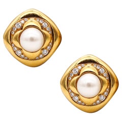 Bvlgari Roma Clips Earrings 18Kt Yellow Gold with 1.04 Ctw Diamonds & Akoya Pear