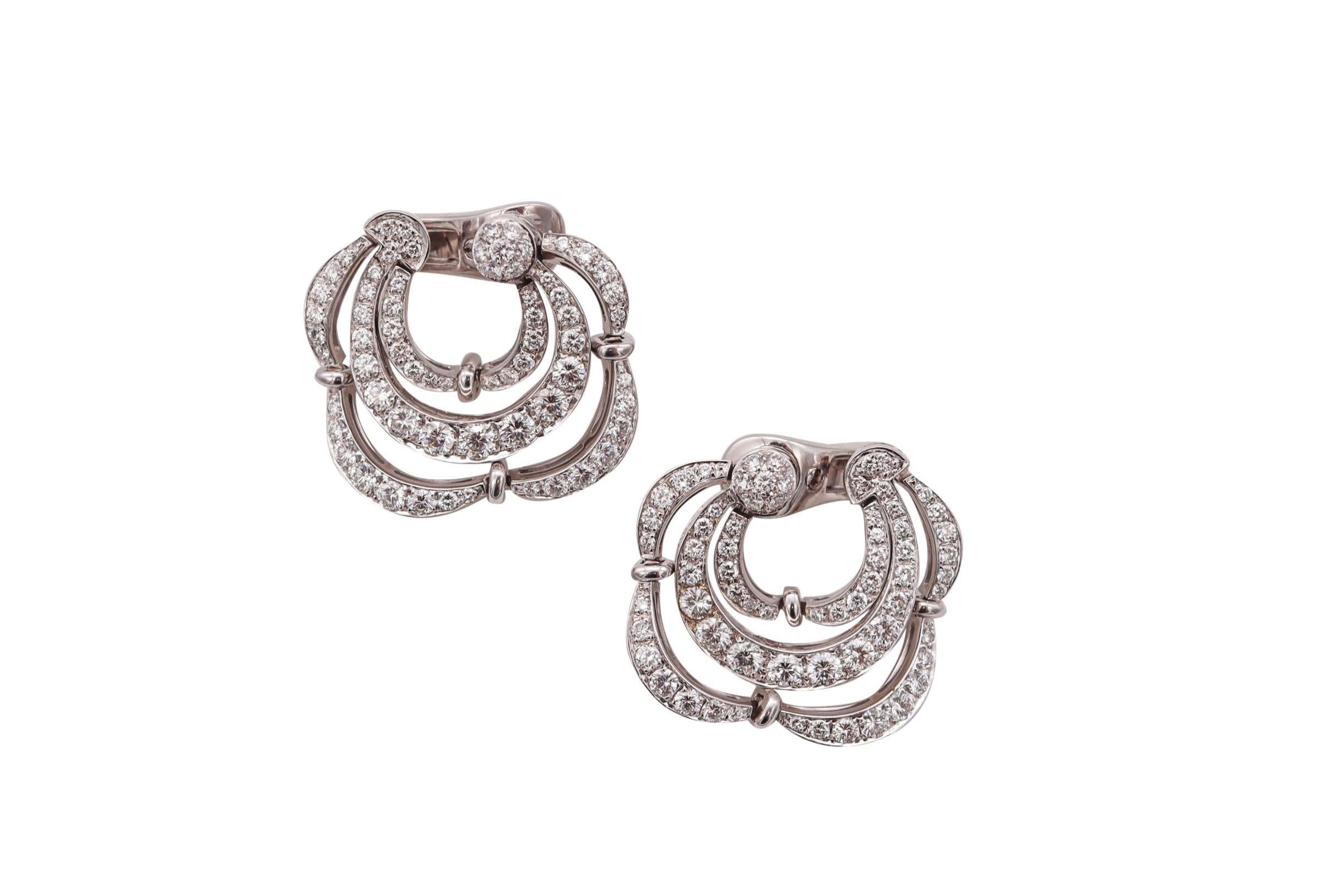 Modern Bvlgari Roma Clips Earrings in 18 Kt White Gold with 5.76 Cts in VS Diamonds