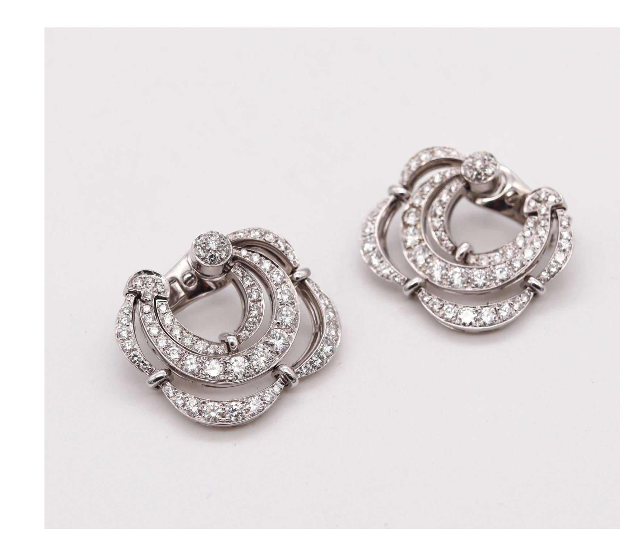 Brilliant Cut Bvlgari Roma Clips Earrings in 18 Kt White Gold with 5.76 Cts in VS Diamonds