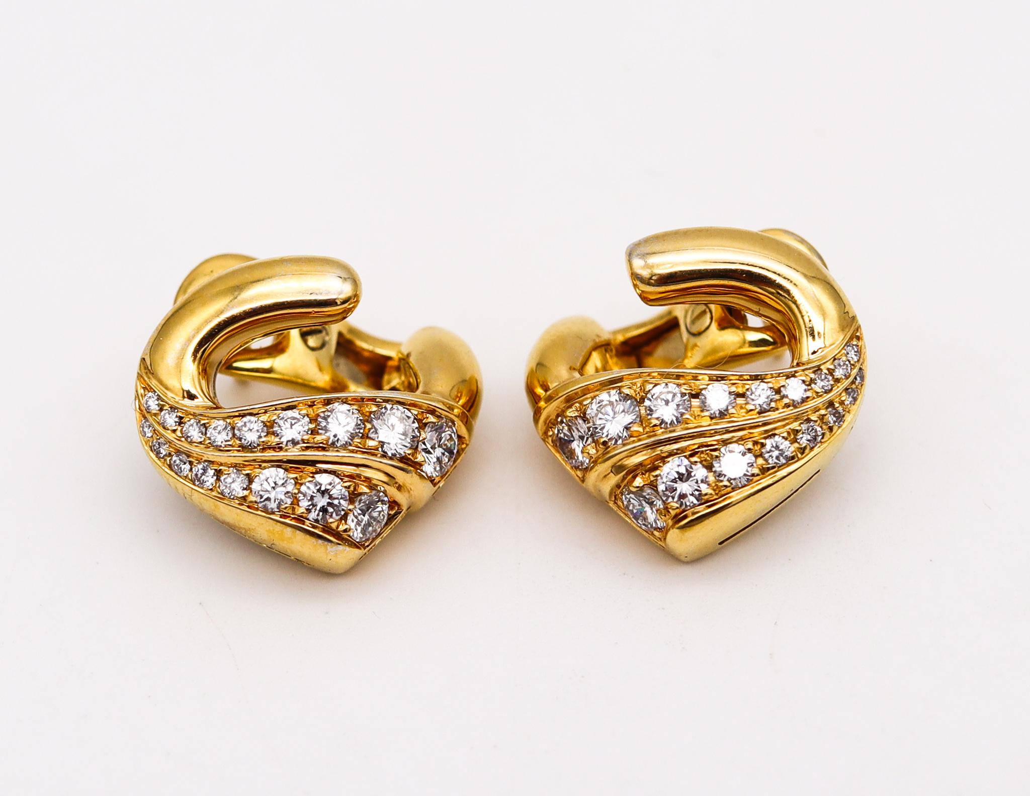 Modern Bvlgari Roma Clips Earrings in 18Kt Yellow Gold with 1.76 Cts in VS Diamonds