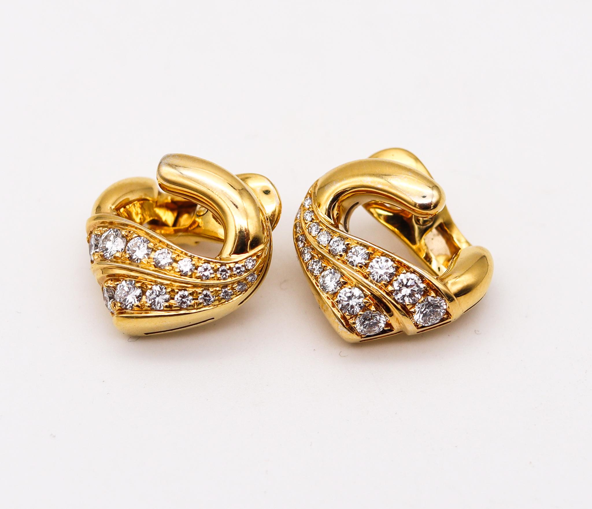 Brilliant Cut Bvlgari Roma Clips Earrings in 18Kt Yellow Gold with 1.76 Cts in VS Diamonds
