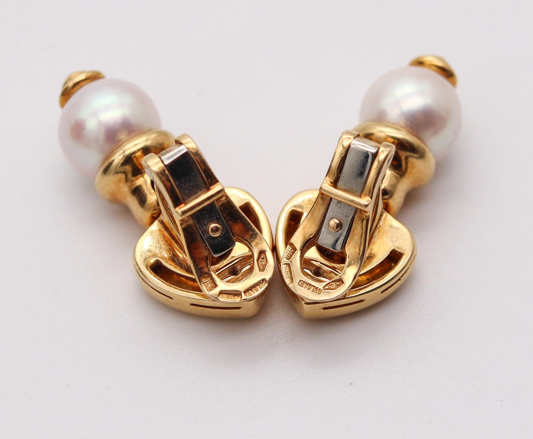 Women's BVLGARI Roma Clips-On Dangle Earrings In 18Kt Yellow Gold With White Pearls For Sale