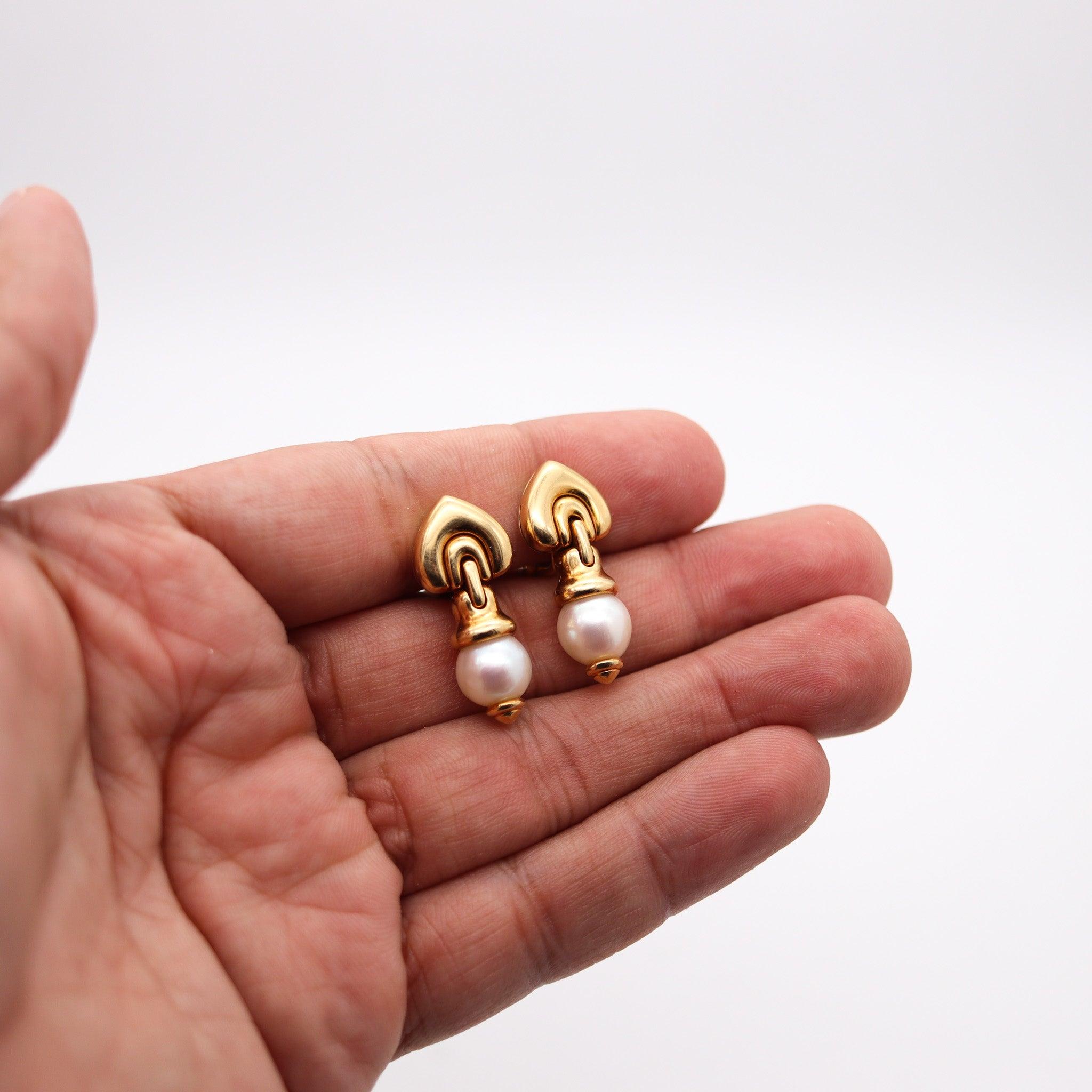 BVLGARI Roma Clips-On Dangle Earrings In 18Kt Yellow Gold With White Pearls For Sale 1