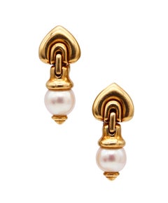 BVLGARI Pendientes colgantes Roma en oro amarillo de 18 quilates con perlas blancas