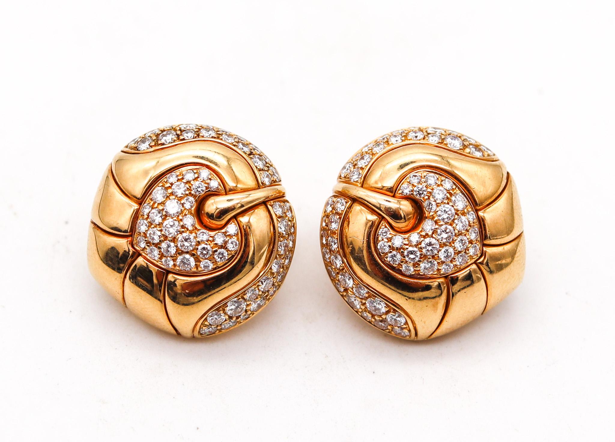 Modernist Bvlgari Roma Clips On Earrings In 18Kt Yellow Gold With 2.88 Cts In VS Diamonds For Sale