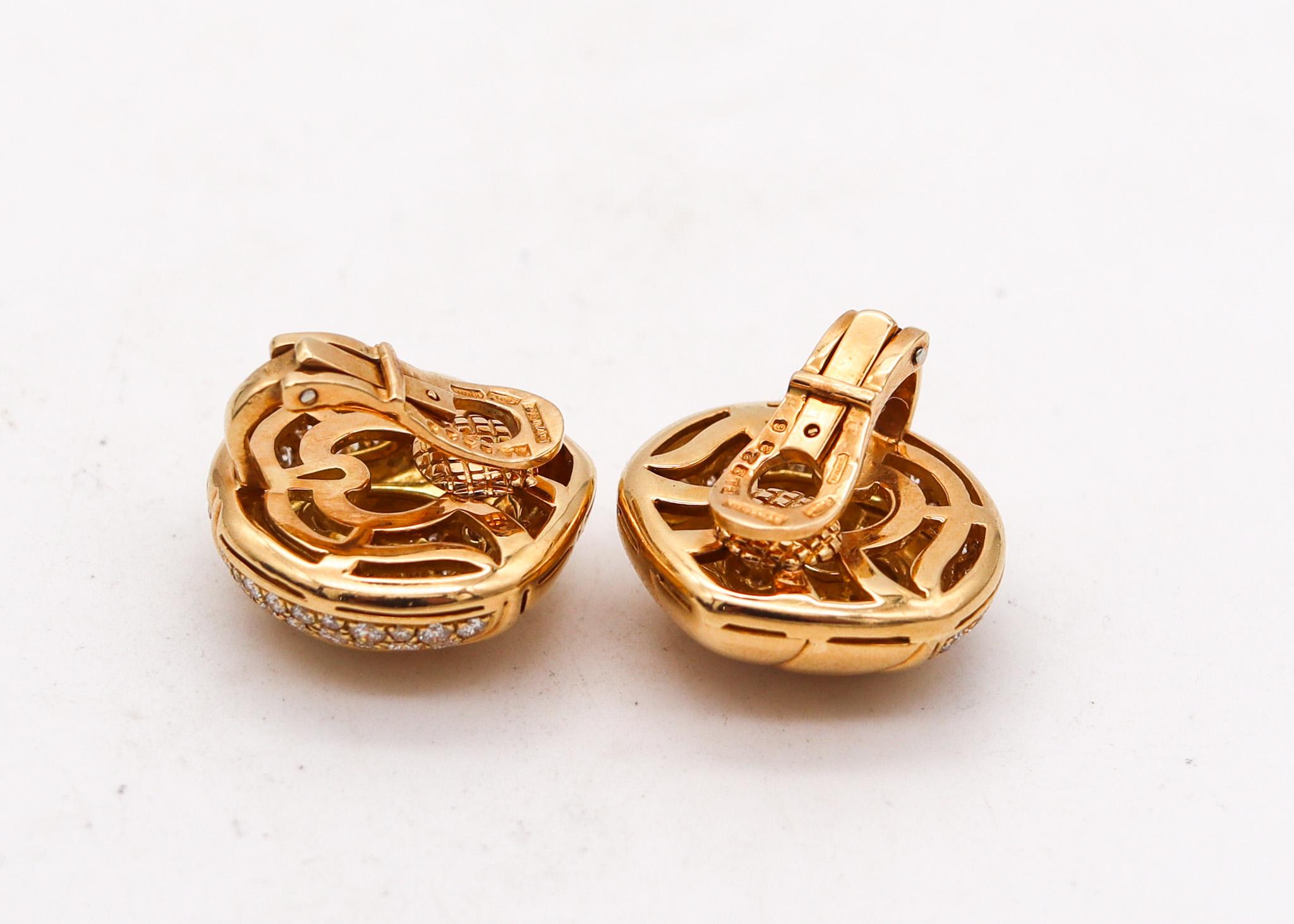 Brilliant Cut Bvlgari Roma Clips On Earrings In 18Kt Yellow Gold With 2.88 Cts In VS Diamonds For Sale