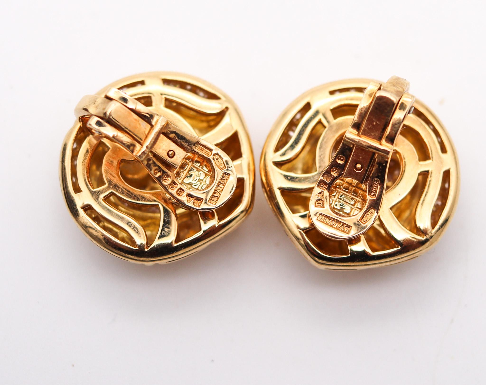 Bvlgari Roma Clips On Earrings In 18Kt Yellow Gold With 2.88 Cts In VS Diamonds In Excellent Condition For Sale In Miami, FL