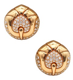 Vintage Bvlgari Roma Clips On Earrings In 18Kt Yellow Gold With 2.88 Cts In VS Diamonds