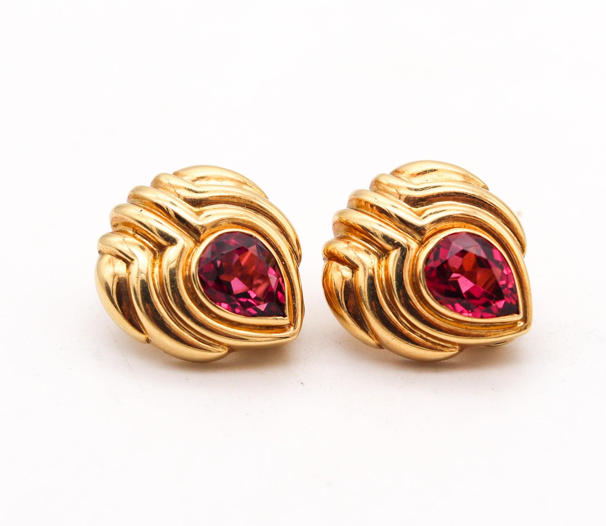 Modernist BVLGARI Roma Clips On Earrings In 18Kt Yellow Gold With 5.64 Ctw In Tourmalines