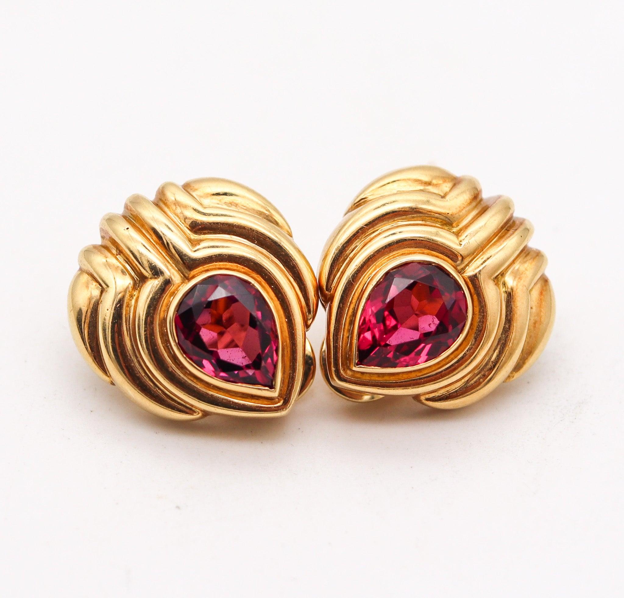 Pear Cut BVLGARI Roma Clips On Earrings In 18Kt Yellow Gold With 5.64 Ctw In Tourmalines