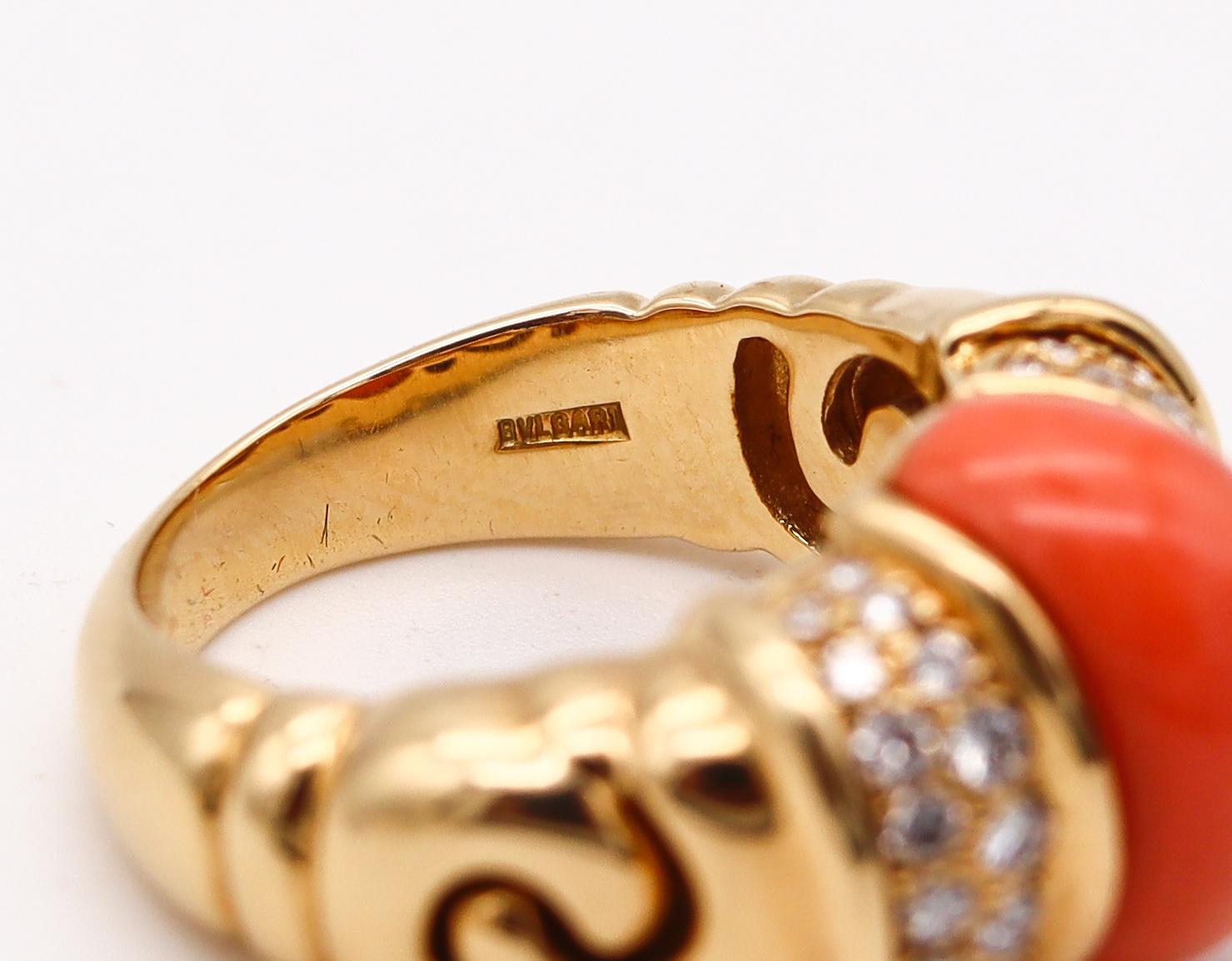 Women's Bvlgari Roma Cocktail Ring In 18Kt Gold With 3.68 Ctw Diamonds And Red Coral For Sale