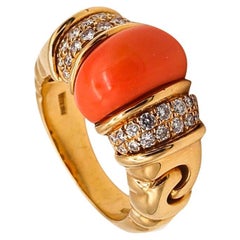 Bvlgari Roma Cocktail Ring In 18Kt Gold With 3.68 Ctw Diamonds And Red Coral