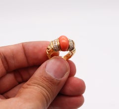 BVLGARI Roma Cocktail Ring In 18Kt Gold With 4.18 Cwt In Diamonds & Coral
