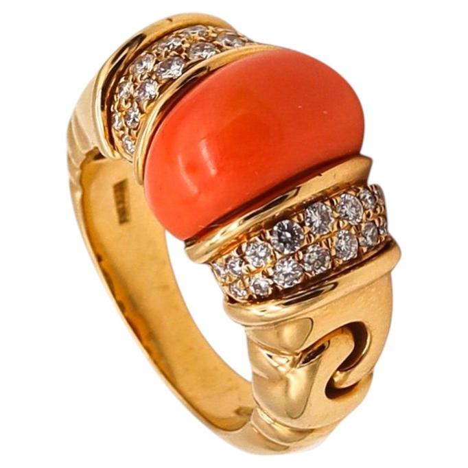 BVLGARI Roma Cocktail Ring In 18Kt Gold With 4.18 Cwt In Diamonds & Coral