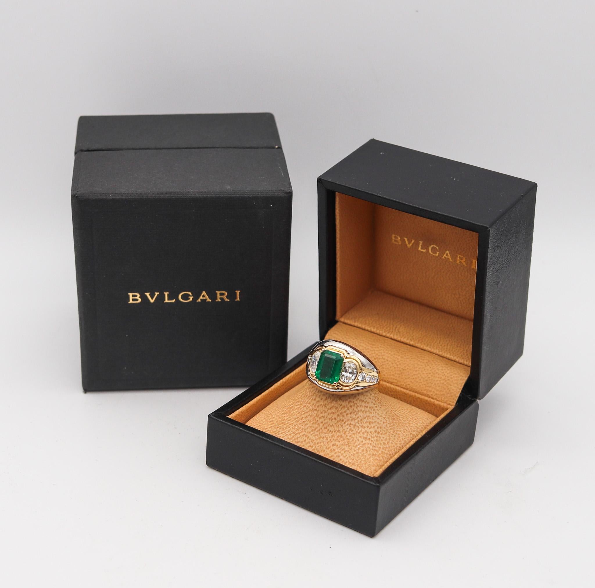 A gem-set cocktail ring designed by Bvlgari.

An exceptional piece of jewelry, created in Rome Italy by the iconic jewelry house of Bvlgari. This rare cocktail ring is part of the Bvlgari Prestige Collection and was carefully crafted with great