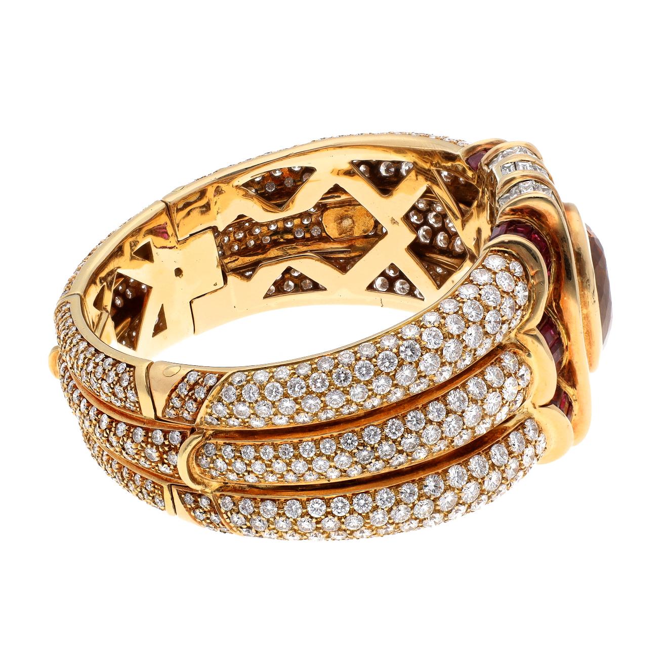 Bvlgari Roma Collection Internationale Citrine Diamond Ruby Gold Cuff ...