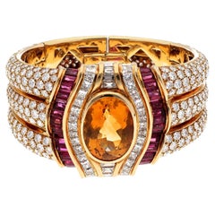 Bvlgari Roma Collection Internationale Citrine Diamond Ruby Gold Cuff Bangle