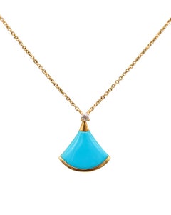 BVLGARI Roma Divas Necklace Chain In 18Kt Yellow Gold With Turquoise & Diamond