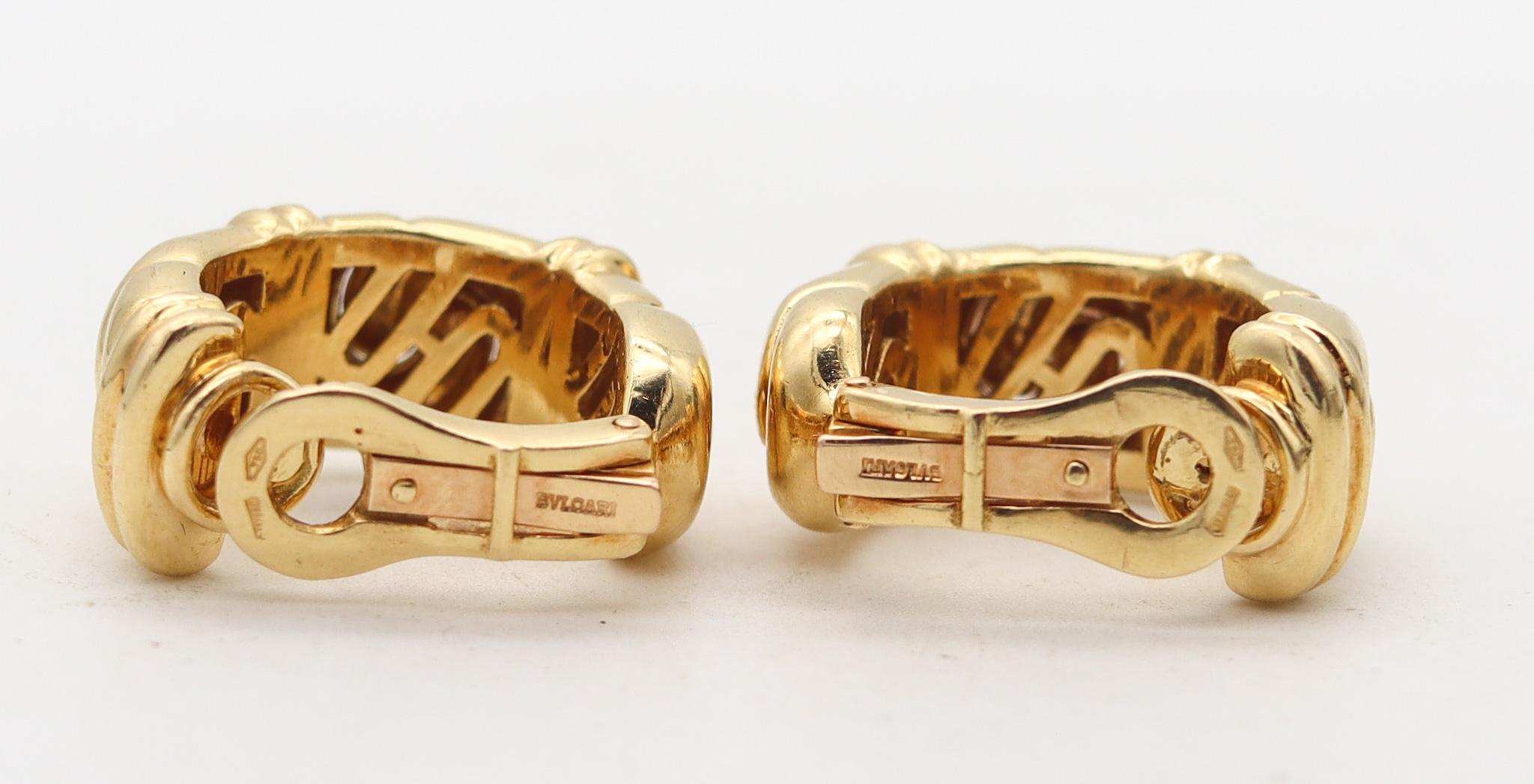 Modernist Bvlgari Roma Doppio Clips On Hoops Earrings In Solid 18Kt Yellow Gold