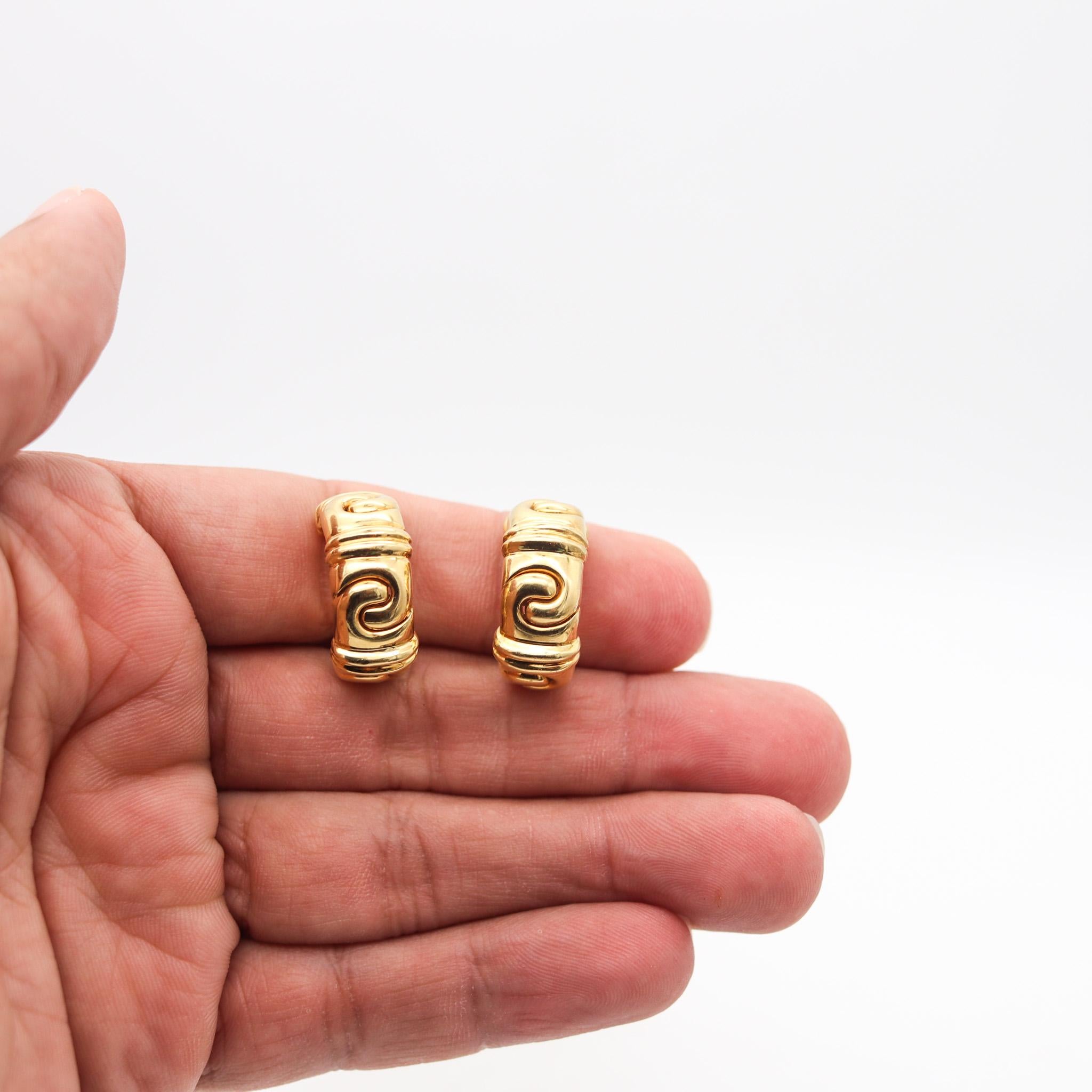 Bvlgari Roma Doppio Clips On Hoops Earrings In Solid 18Kt Yellow Gold In Excellent Condition In Miami, FL