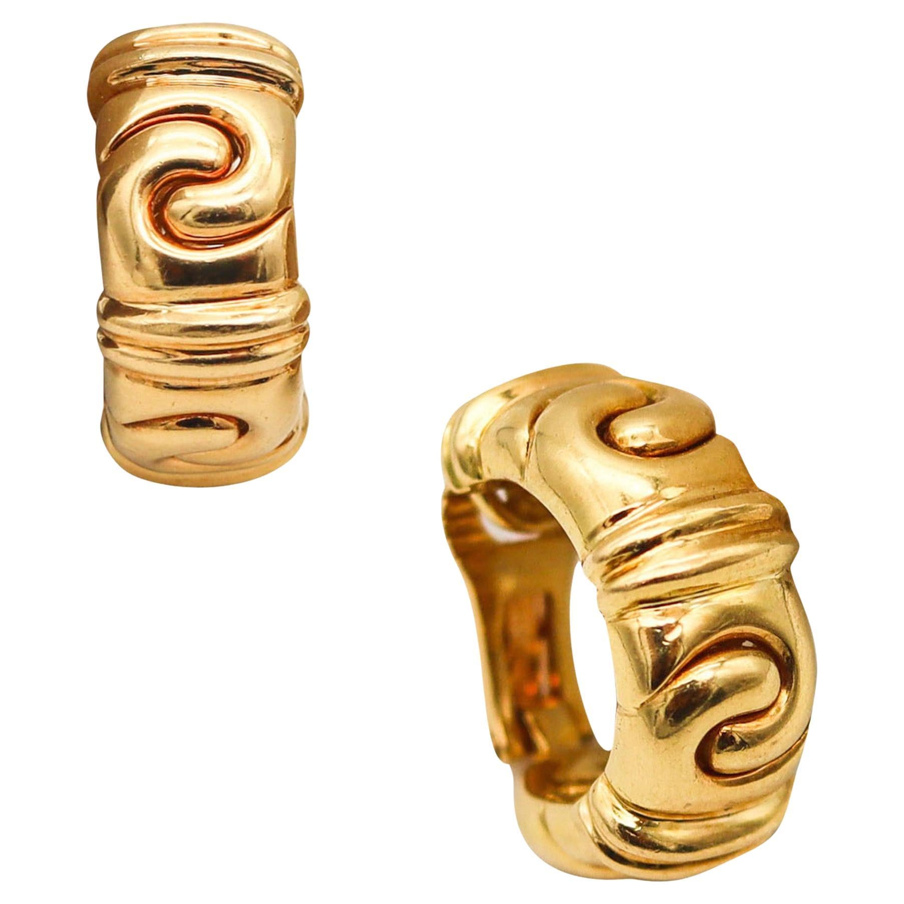 Bvlgari Roma Doppio Clips On Hoops Earrings In Solid 18Kt Yellow Gold For Sale